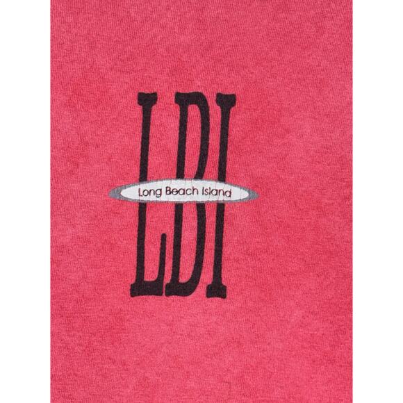 Y2K Single Stitch Long Beach Island LBI Graphic Tee Size Medium Pink Red Surf - Picture 2 of 6